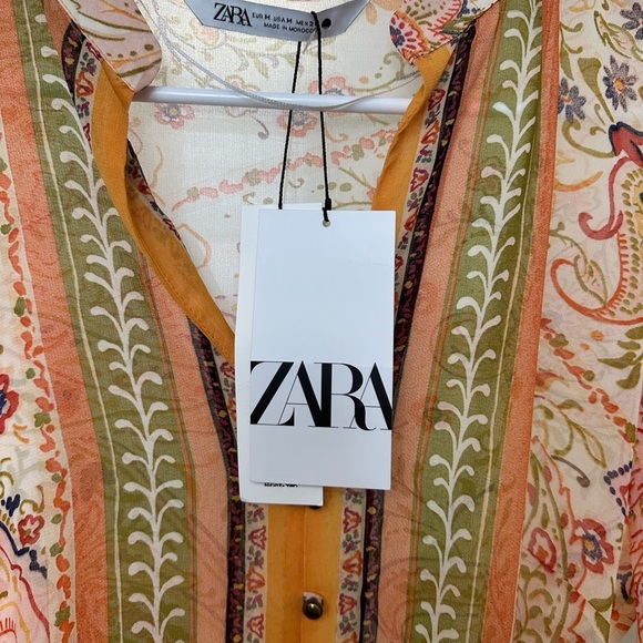 NWT Zara Printed Multicolored Floral Belted Shirt Dress Size medium - Picture 3 of 6